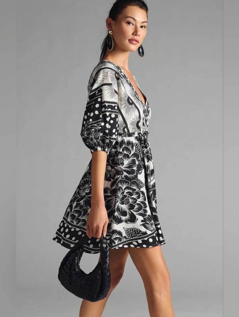 FARM Rio Printed Puff Sleeve Mini Dress